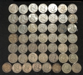 Lot of (50) US Franklin Silver Half Dollars from 1948-1963